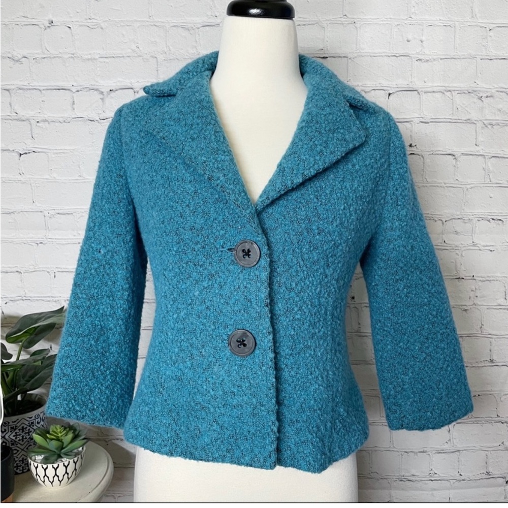Cabi Boucle Wool Blend Teal Blazer Jacket, Style #186, Women’s 4